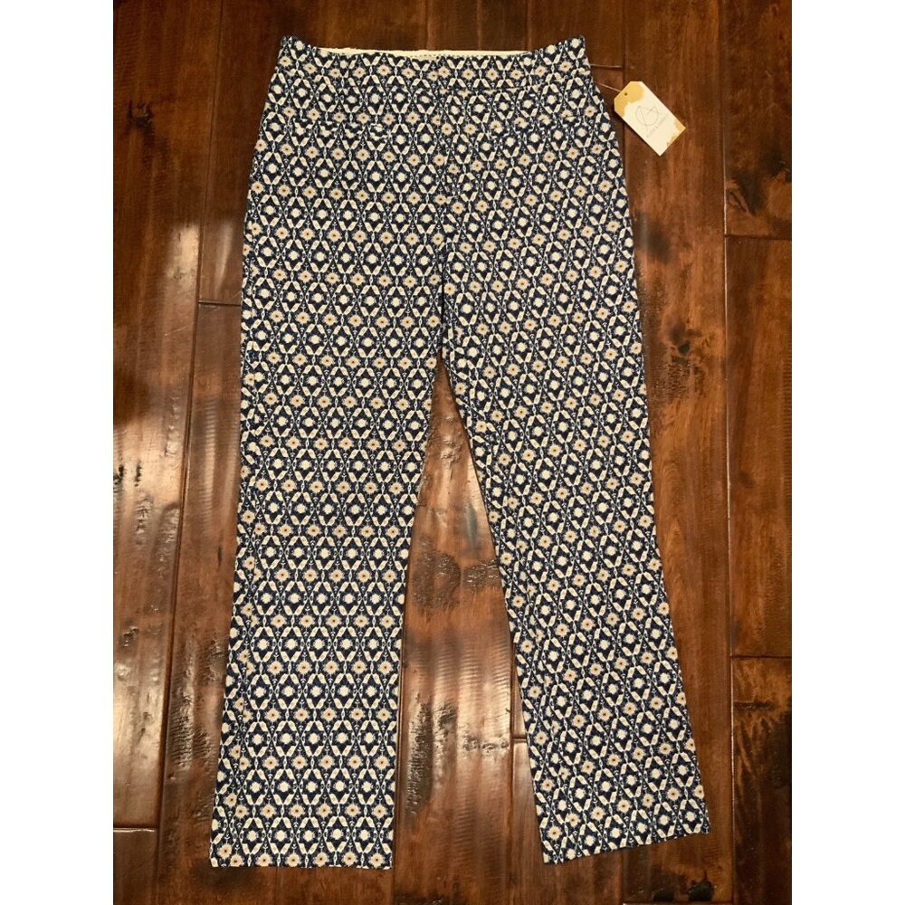 Anthropologie Blue & White Geometric Patterned Tapered Pants, Size 6 (US), NWT!